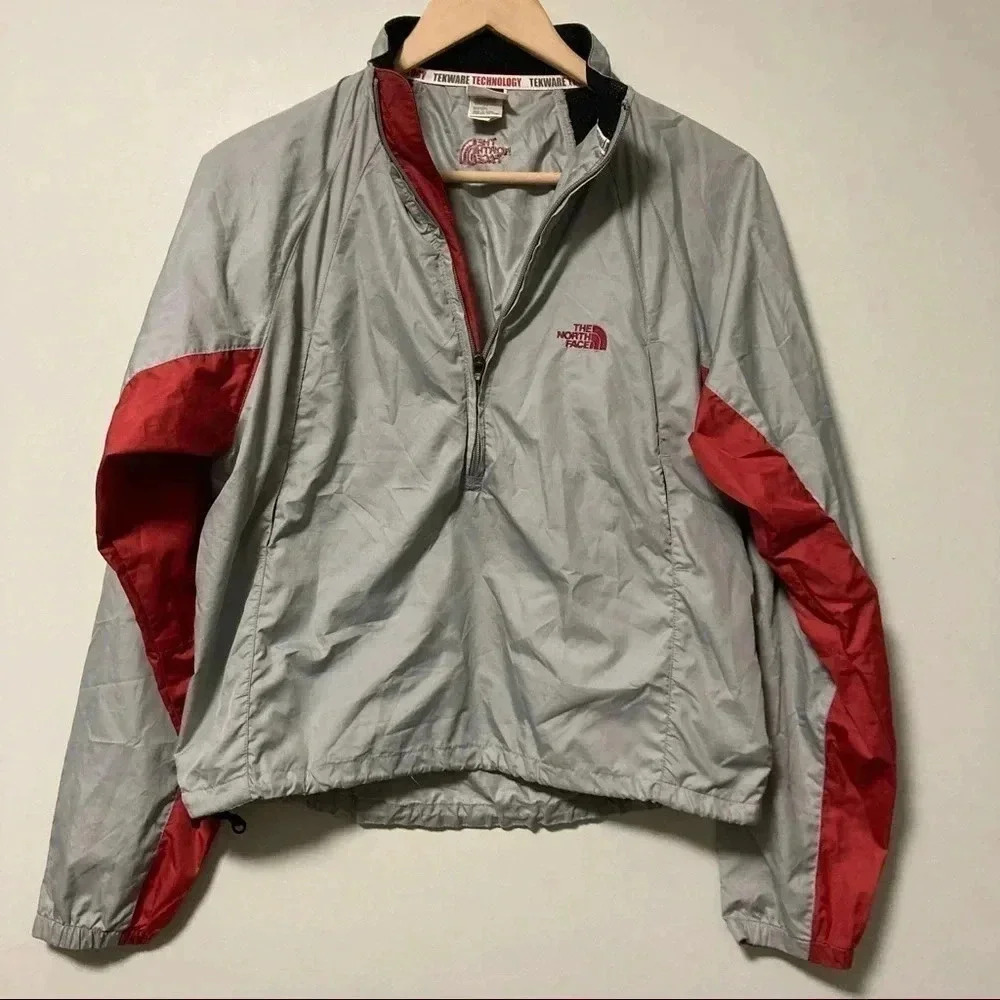 The North Face  grey red cropped quarter zip jacket